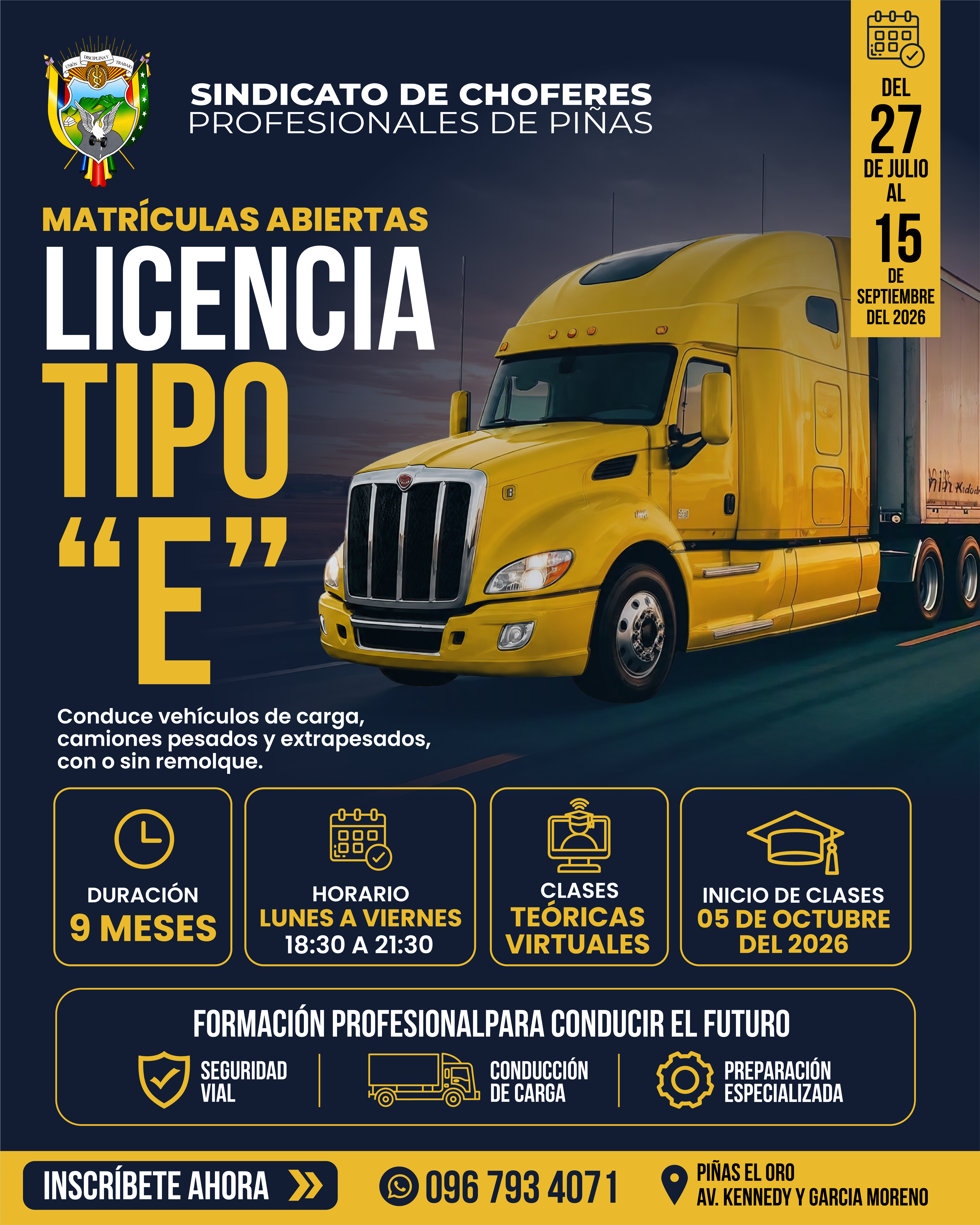 Vehículos pesados de la formación para licencia Tipo E